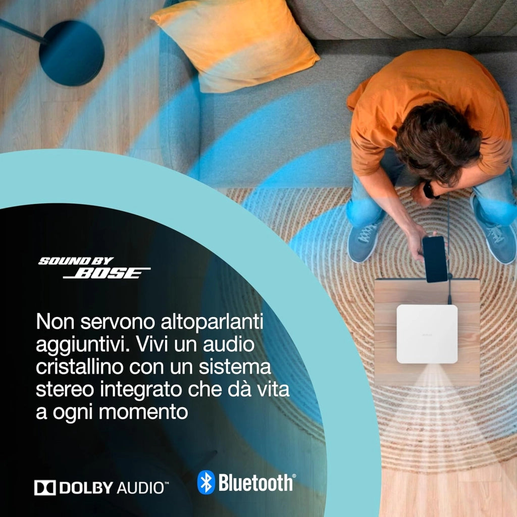 Lifestudio Pop EF-61W Bianco diamante Proiettore smart portatile, Sound by Bose, Google TV, Full HD, utilizzo interno/esterno, garanzia di 5 anni*