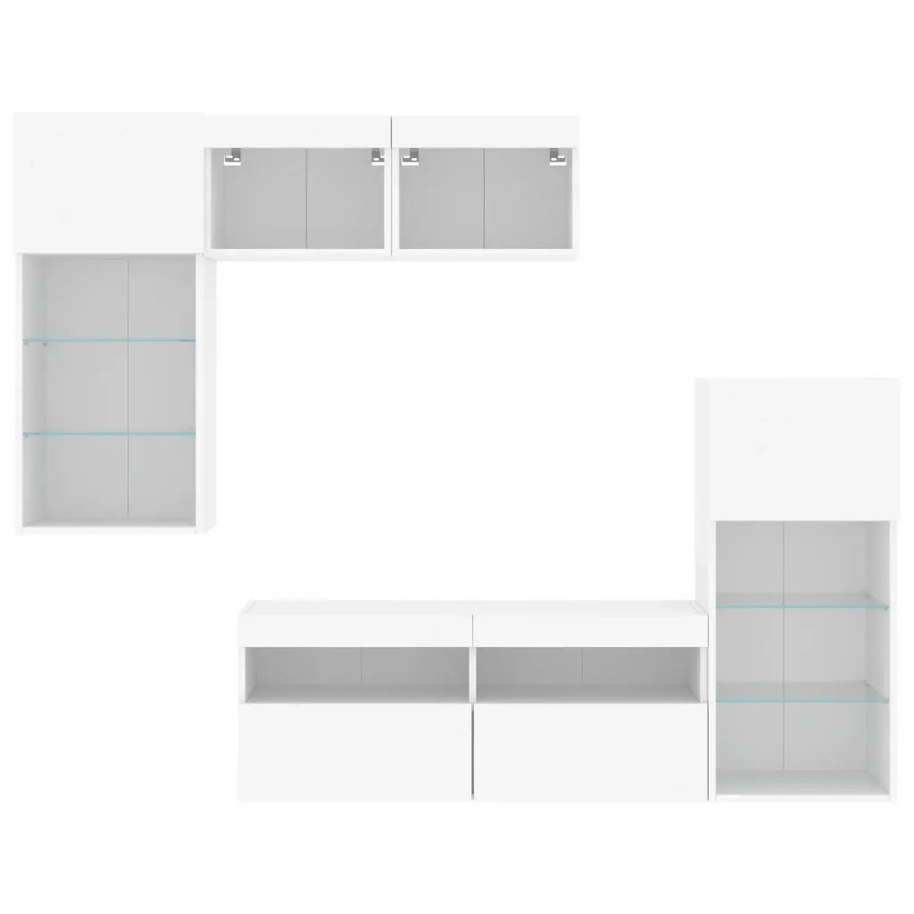vidaXL Mobili TV a Muro con LED 5pz Bianchi in Legno Multistrato