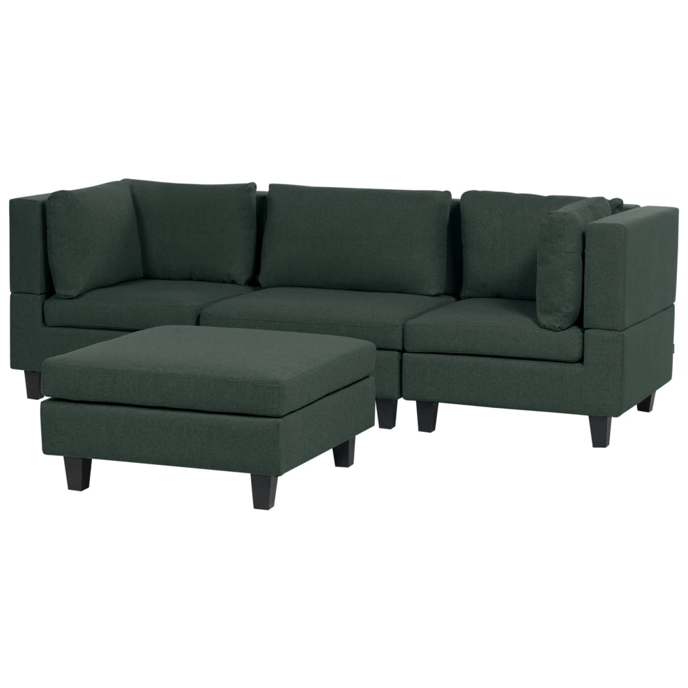 Divano Componibile Rivestito In Tessuto Verde Scuro 3 Posti con ottomano stile moderno