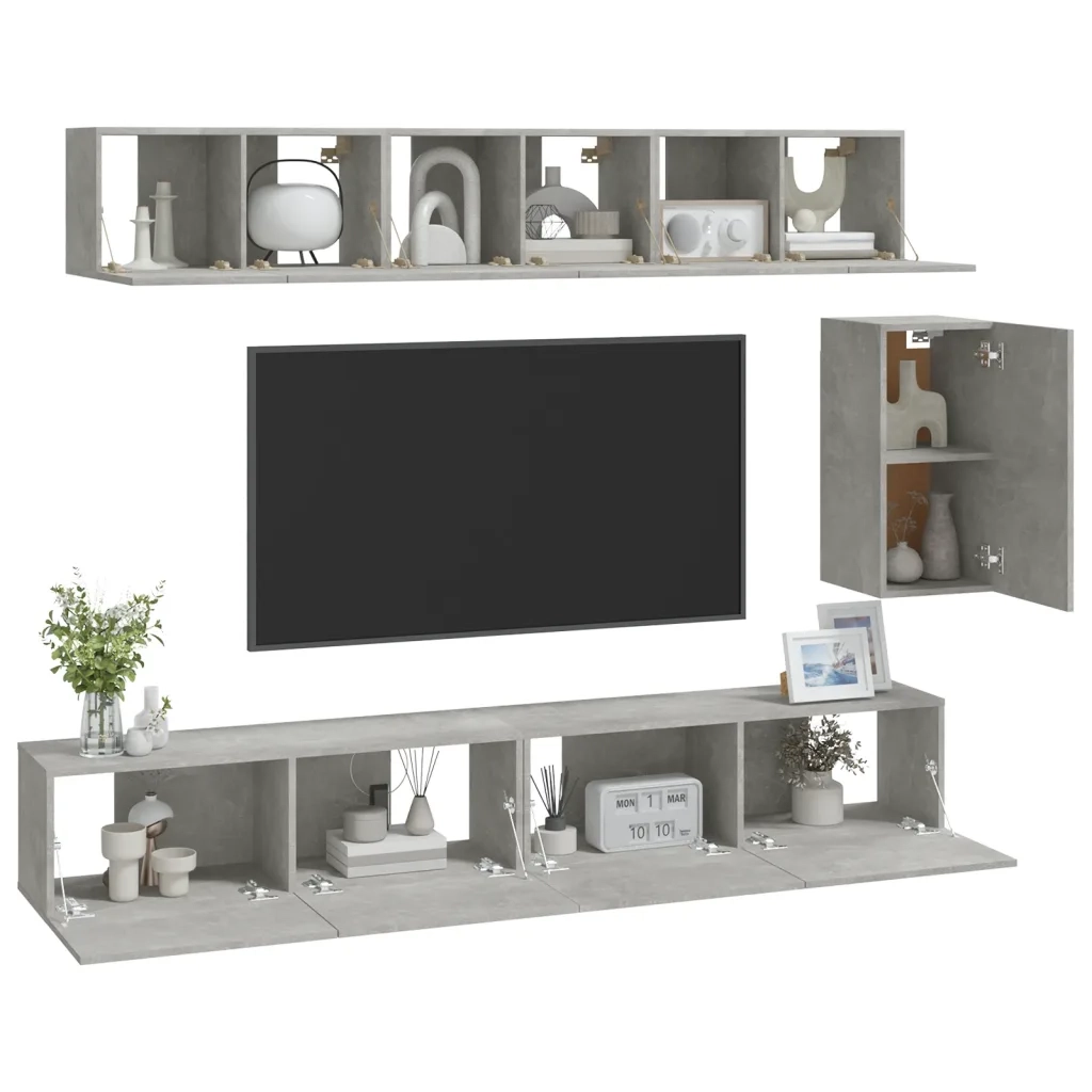 Set di Mobili Porta TV 6 pz-Set di 6 Credenza per TV Grigio Cemento in Legno Multistrato 774207