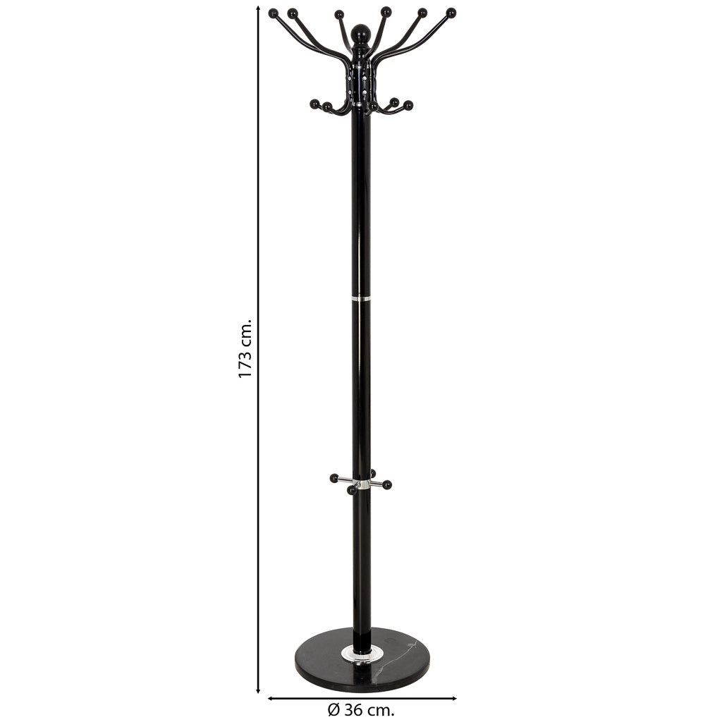 Perchero de metal negro con paraguero y 6 ganchos D36x173h cm
