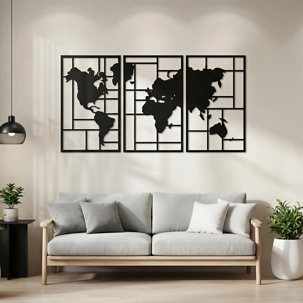 Carta geografica decorativa per parete ¨C zephmum ¨C 3 pezzi, 50x80 cm, nero