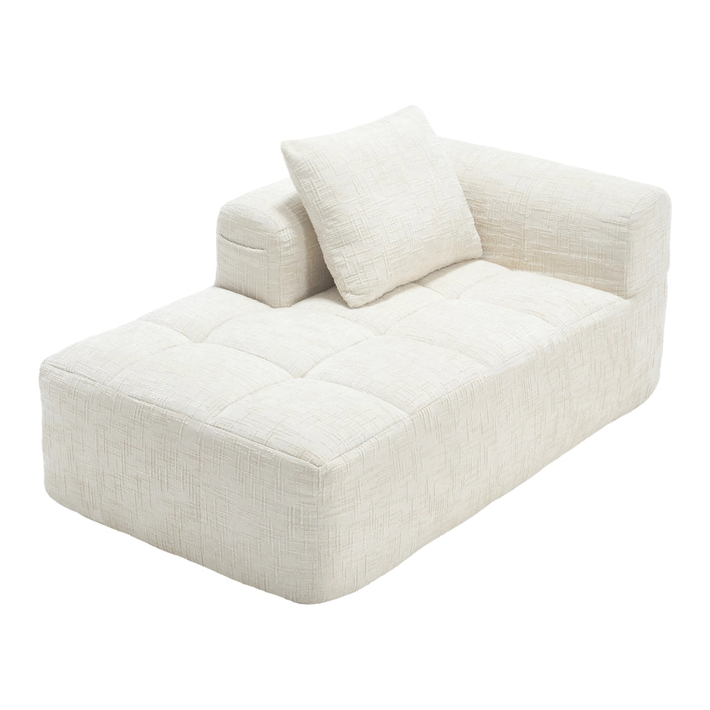 Méridienne Divano Chaise Longue con Cuscino e Tasche Laterali, Design Ergonomico, in Ciniglia, Beige 158 × 90 × 60 cm