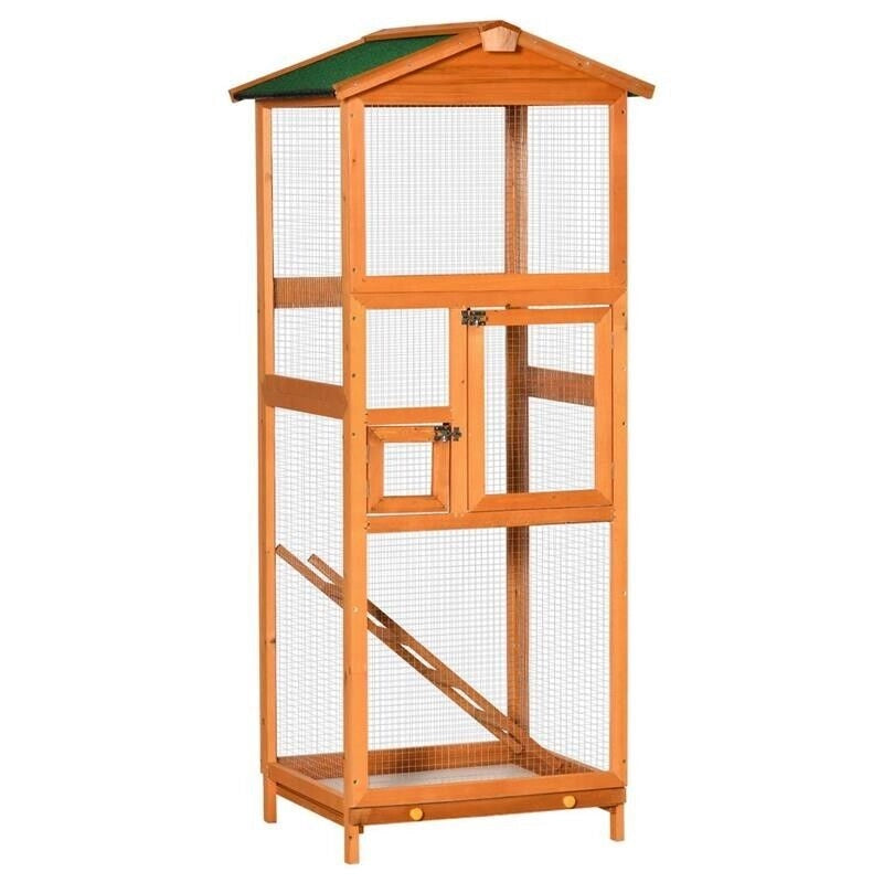 GABBIA PER UCCELLI ALTA 165CM IN LEGNO DA ESTERNO CON 2 PORTE E VASSOIO ESTRAIBILE, ARANCIONE