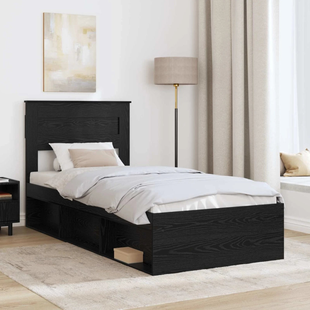 Struttura del letto con testiera Nero 75 x 190 cm Pino massello