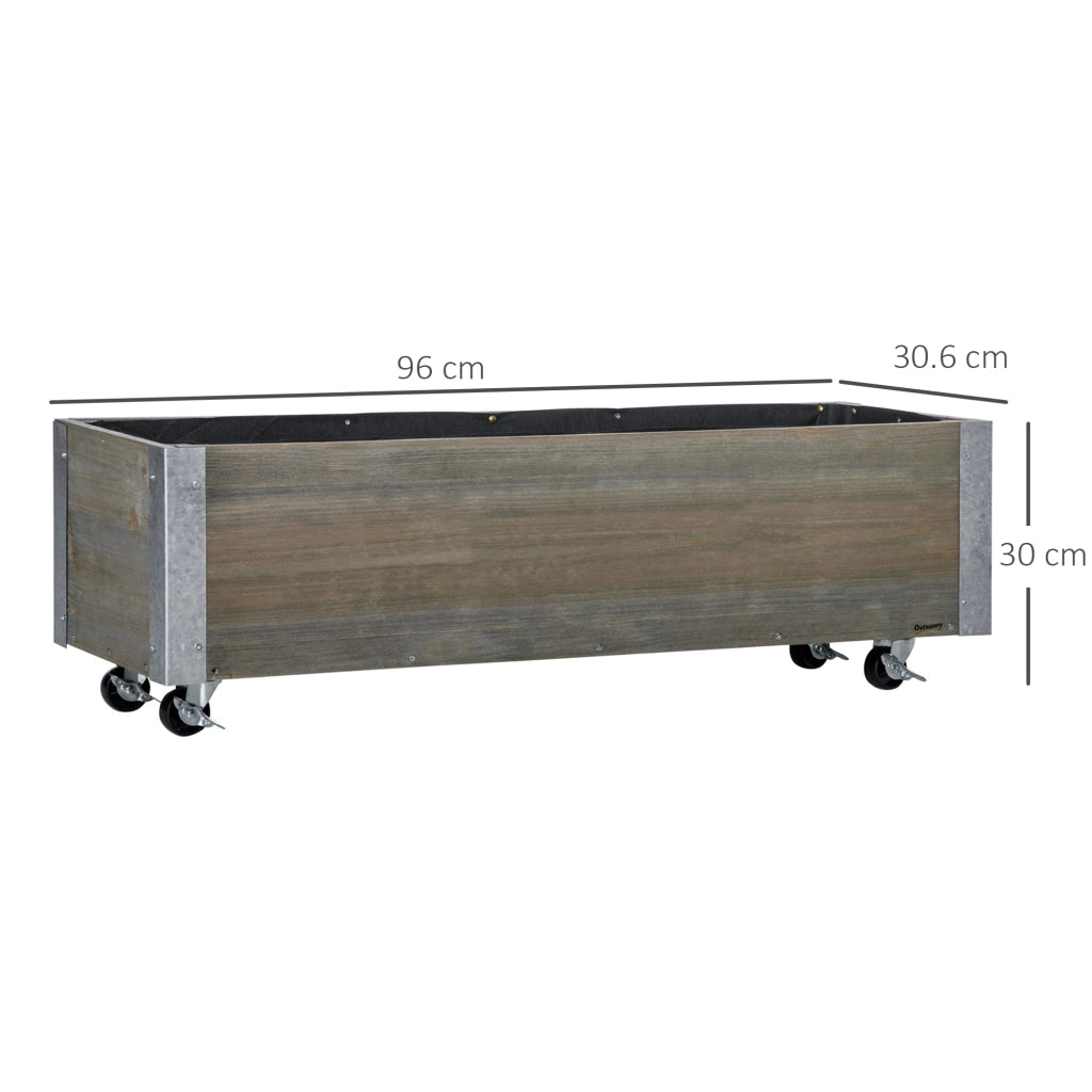 Fioriera Rettangolare in Legno con Ruote ¨C zephmum ¨C 96x30.6x30 cm Grigio