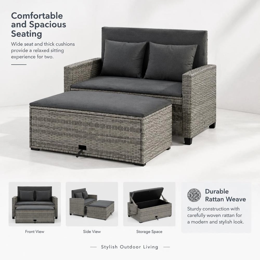 2-seater Garden Sofa With Cushions, Grey Poly Rattan