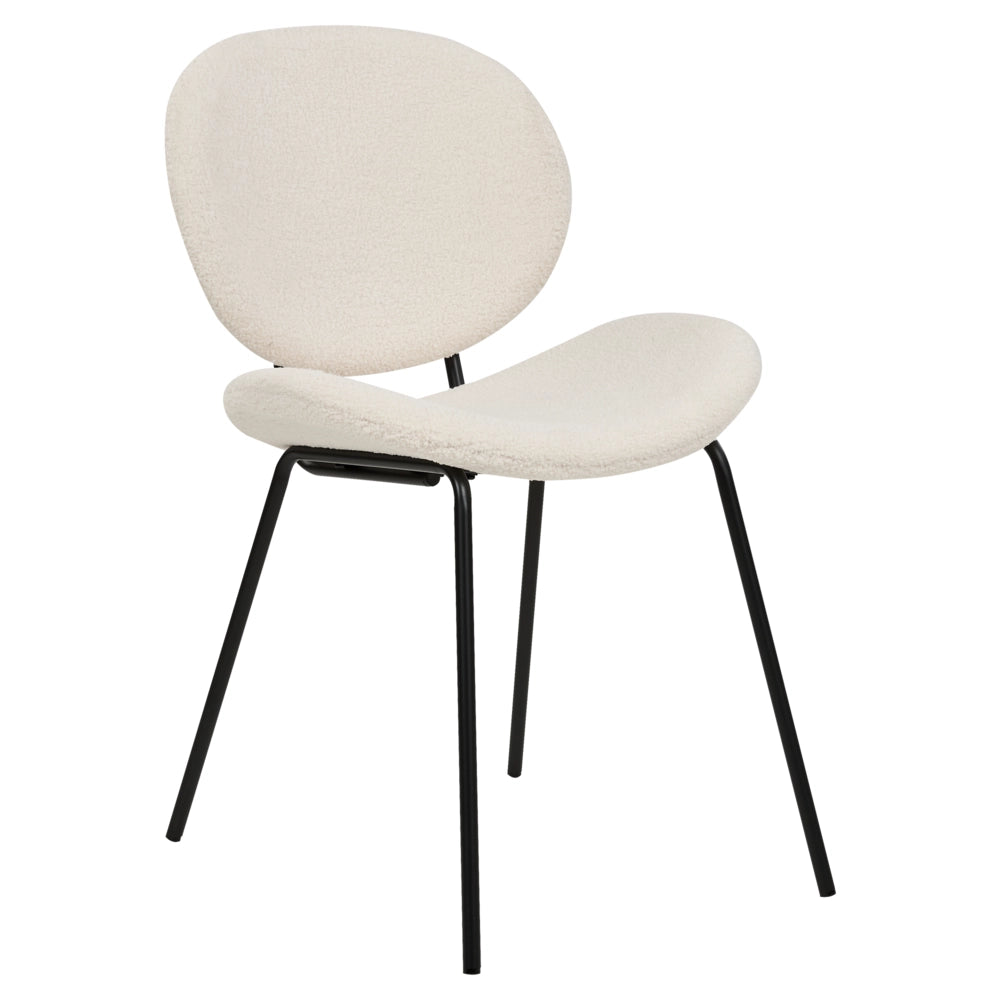 Set di 2 sedie da pranzo Bianche con gambe senza braccioli Bouclè PU Gambe in ferro nero Design contemporaneo e retrò Sedute per la sala da pranzo
