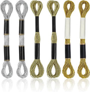 Set di fili metallici per broderia con glitter, argento e oro - Per broderia a mano e punto croce - 6 fili