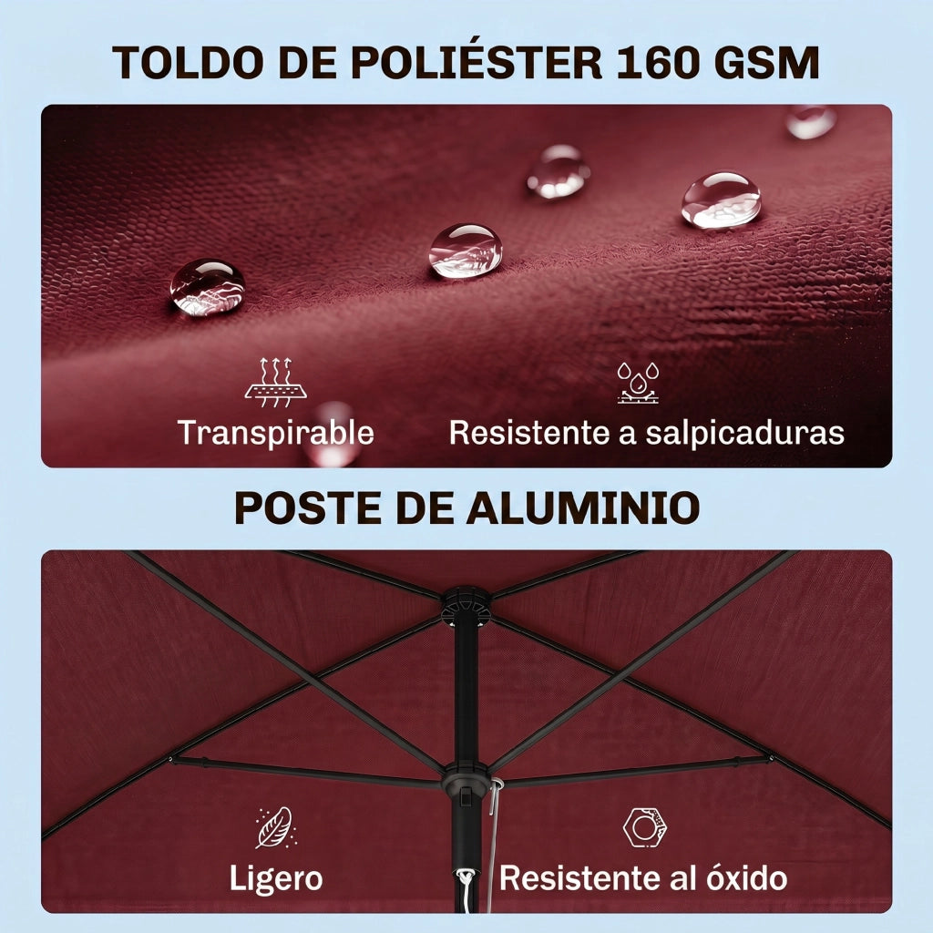 Ombrellone da giardino rettangolare ¨C zephmum ¨C inclinabile, rosso vino, alluminio, 200x130x250 cm