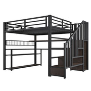 Letto a Soppalco 140x200 cm; Letto Singolo - LED RGB; Scrivania; Armadio e Contenitore - Nero