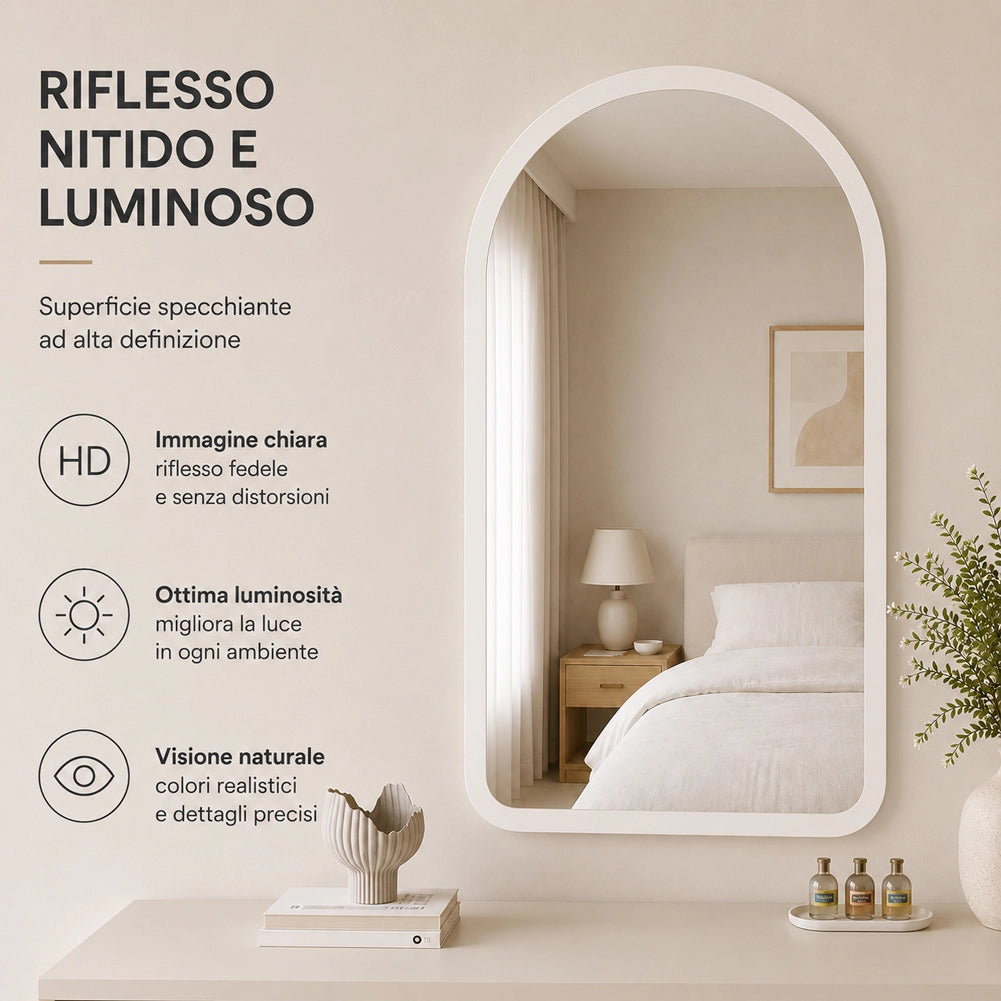 Specchio ad Arco Struttura in Legno Bianco Decorazione Design Moderno 46x60cm