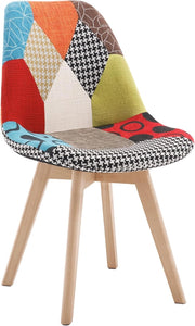 1 X Sedie per Sala da Pranzo Sedia da Scrivania con Schienale Rivestito in Tessuto di Lino Patchwork Gambe Legno Moderno BH29mf-1