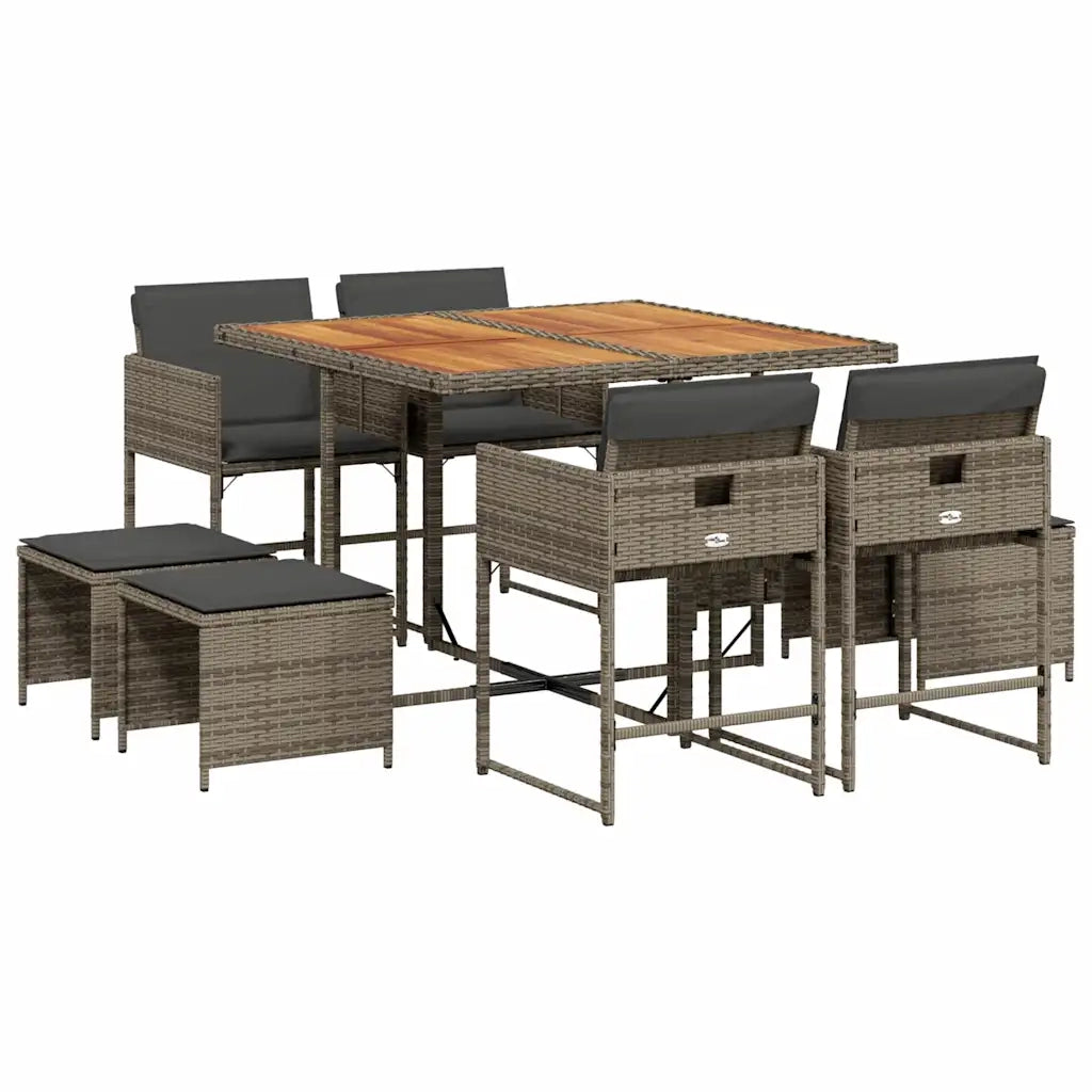 Set da Pranzo da Giardino 9 pz con Cuscini in Polyrattan Grigio 3211322