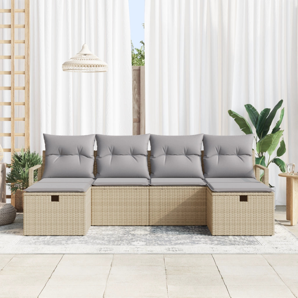 Set di divani da giardino in 6 pezzi con cuscini beige polirattan