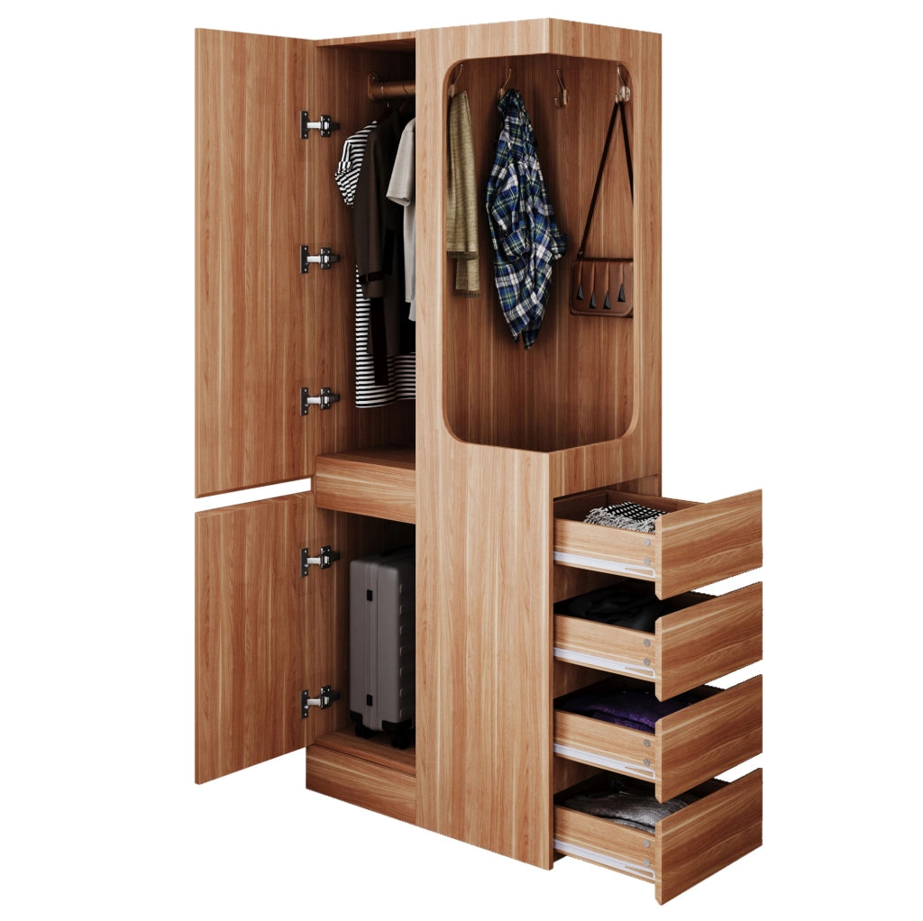 Armadio 1 anta con 4 cassetti e vano appendiabiti 70x40x170 cm