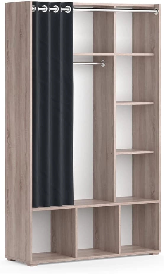 Armadio multifunzione Luigi, Sonoma, 38 x 178.1 cm con appendiabiti a tenda, per una conservazione flessibile con ruote per un facile spostamento