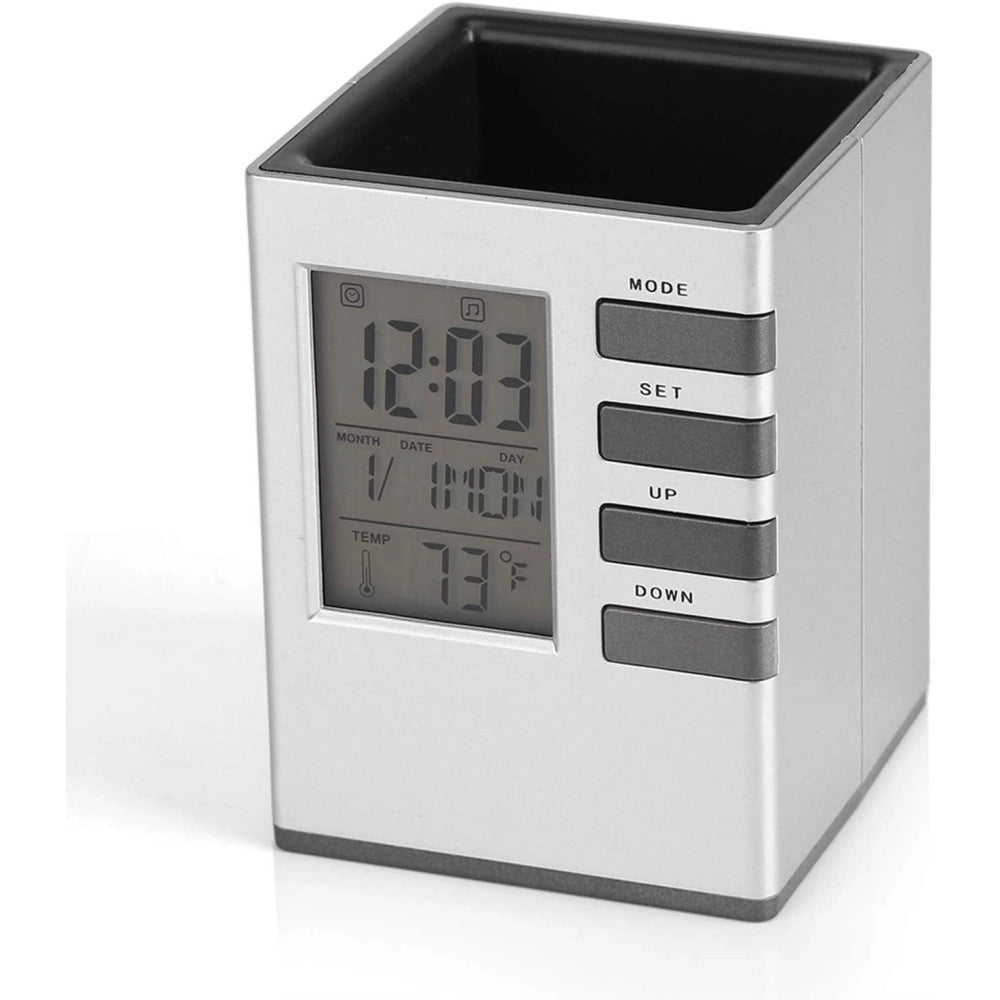 Trade Shop - Portapenne Da Scrivania X Ufficio Casa Con Display Digitale Orologio Illuminato -