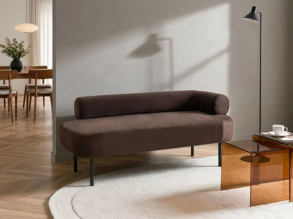 Chaise longue destra con rivestimento in velluto marrone scuro e gambe in metallo, per soggiorno, design moderno