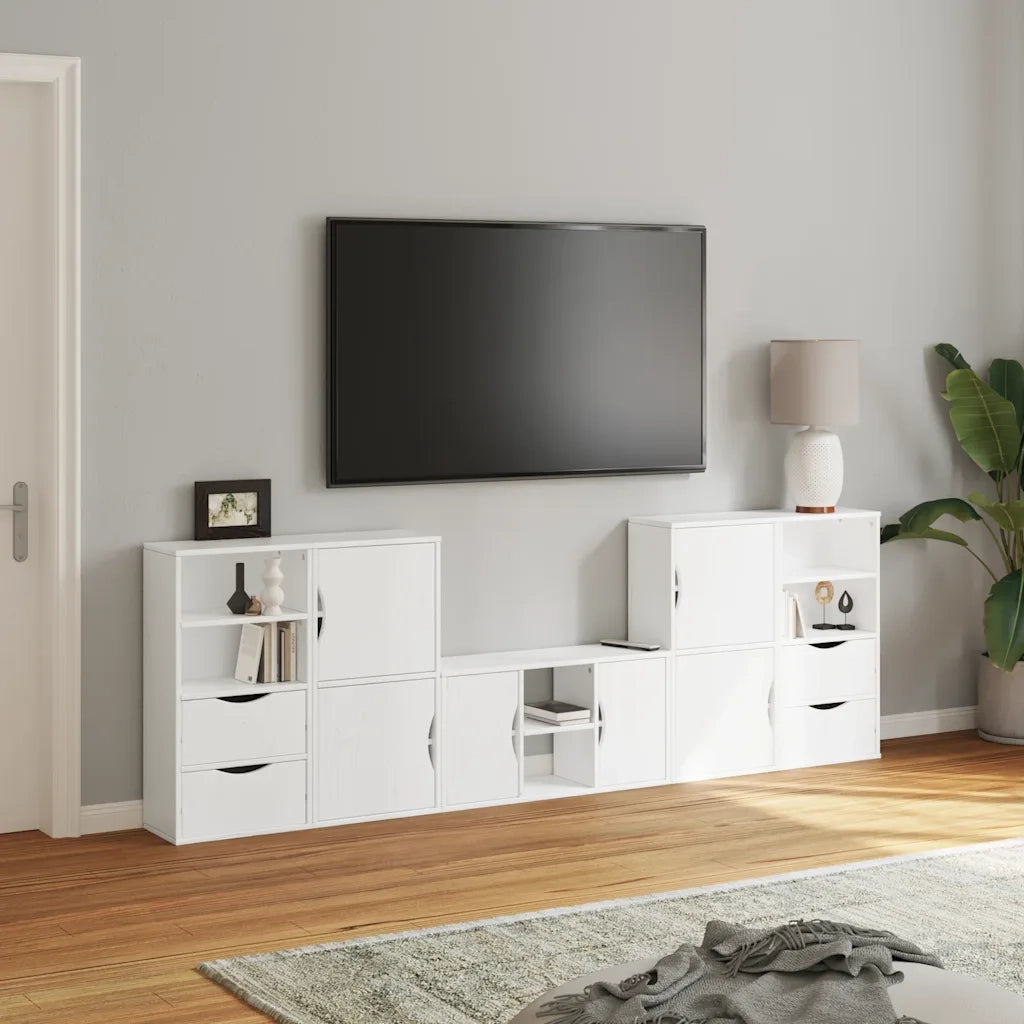Mobile TV 5 pz con Contenitore ODDA Bianco in Legno di Pino 3365375