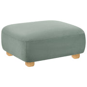 Pouf ottomano rettangolare imbottito in tessuto verde chiaro idrorepellente, modulo divano con gambe in legno, modello moderno monoposto