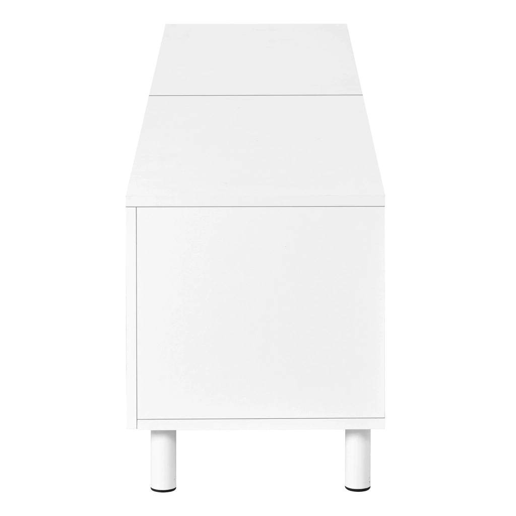 Mobile TV, mobile basso a 5 ante, gambe in metallo, in truciolato, bianco