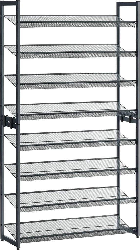 SONGMICS Scaffale Portascarpe a 8 Ripiani, Set di 2 Scarpiere Impilabile a 4 Livelli, Organizzatore per Scarpe con Ripiani a Rete in Metallo, Regolabili in Piano o ad Angolo, Nero LMR08B