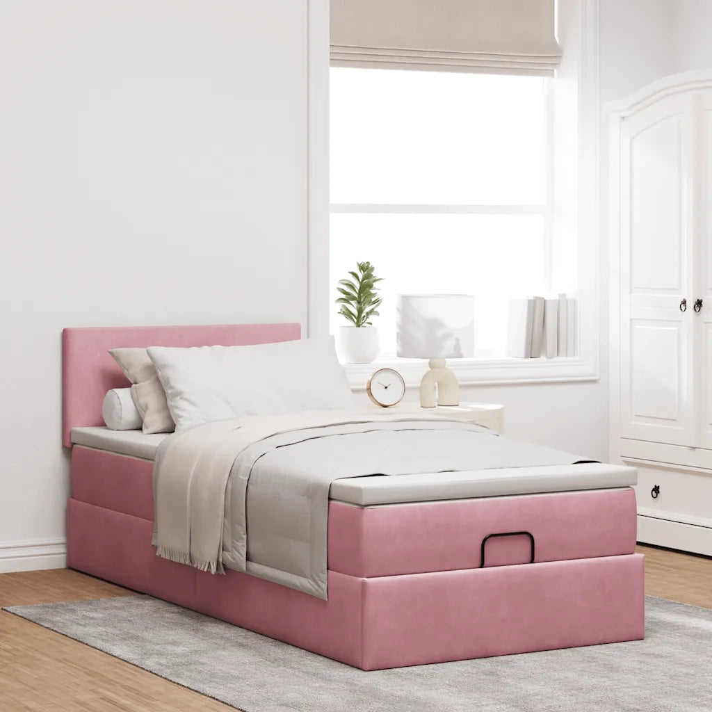 Struttura Letto Pouf con Materasso Rosa 80x200 cm Velluto 3311668
