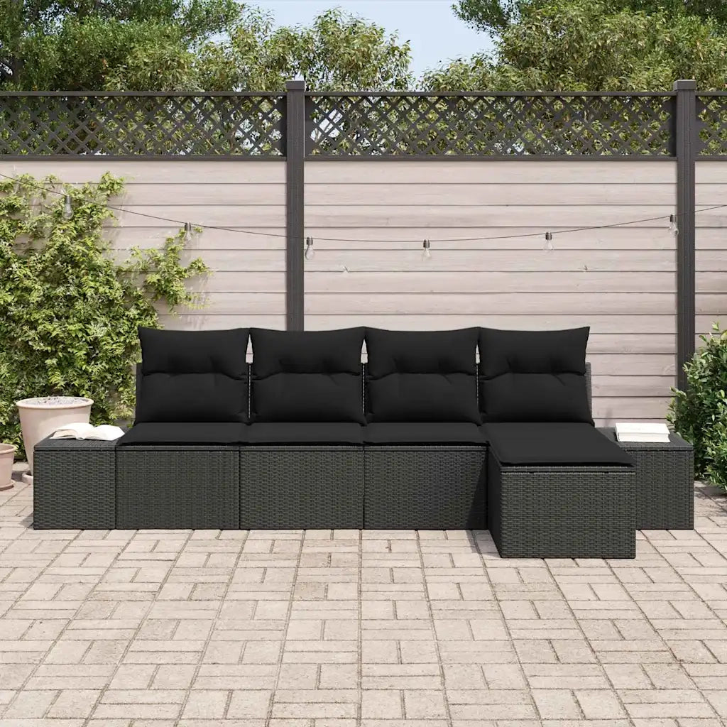 Set Divano da Giardino con cuscino 5 pz-Sofa da Giardino-Divanetto da esterno Nero polyrattan 788298