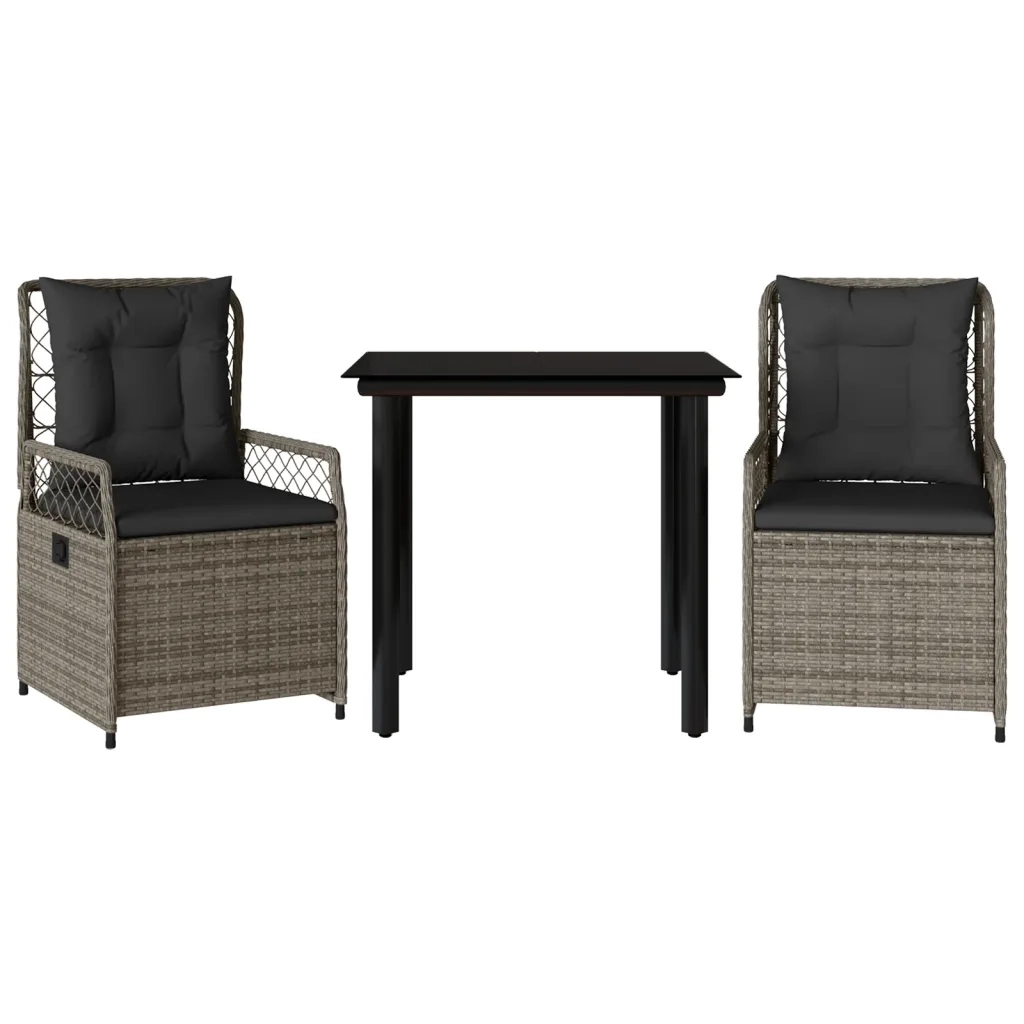 Set da Pranzo da Giardino 3 pz | Set Salotto da Giardino con Cuscini in Polyrattan Grigio