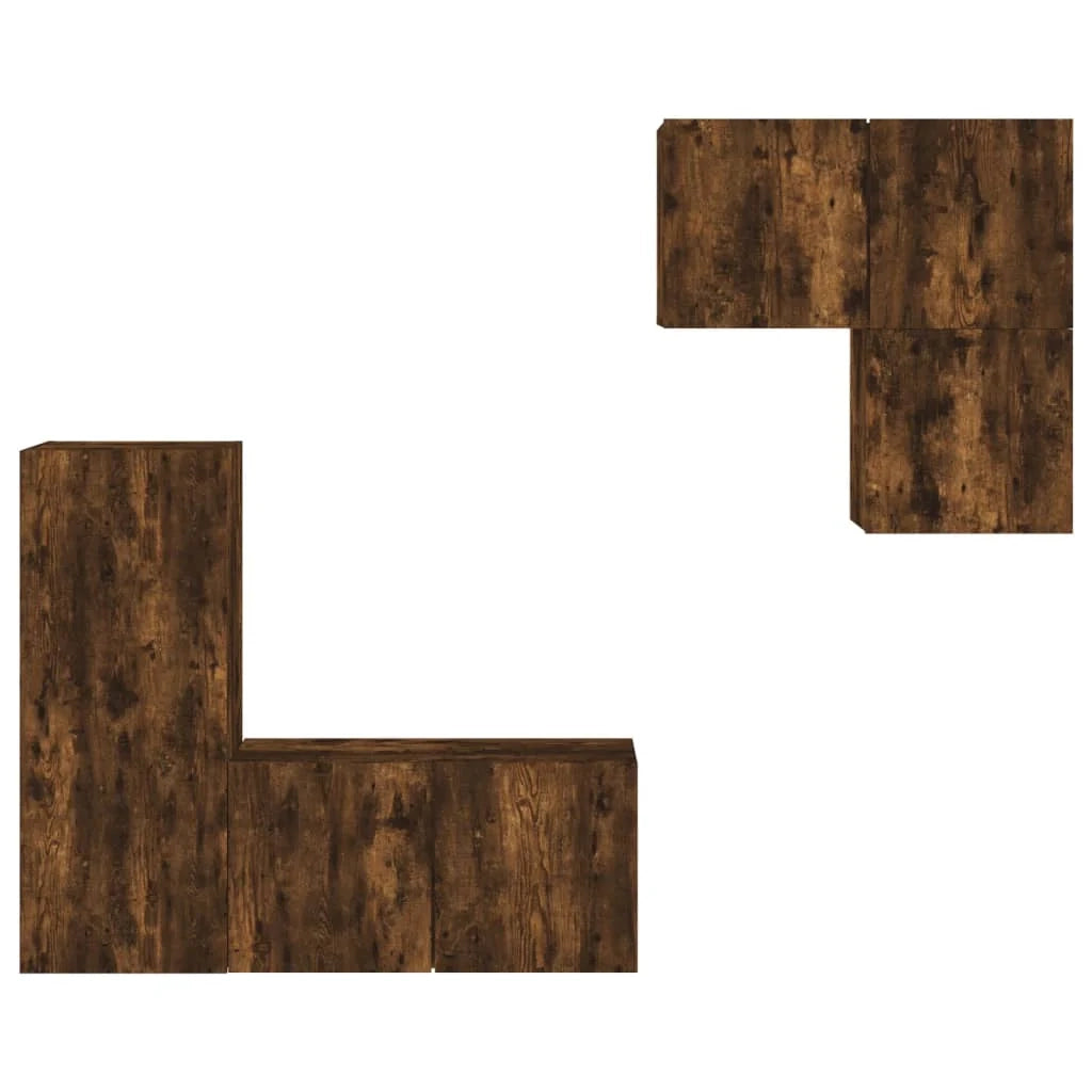 Mobile TV multimediale scaffale TV credenza mobile TV sala da pranzo soggiorno camera da letto 4 pezzi rovere affumicato legno ingegnerizzato marrone 02_0029242