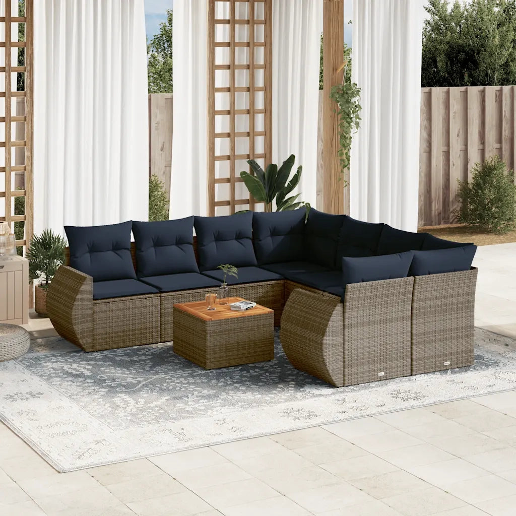 Set Divani da Giardino 9 pz con Cuscini Grigio in Polyrattan 3224934