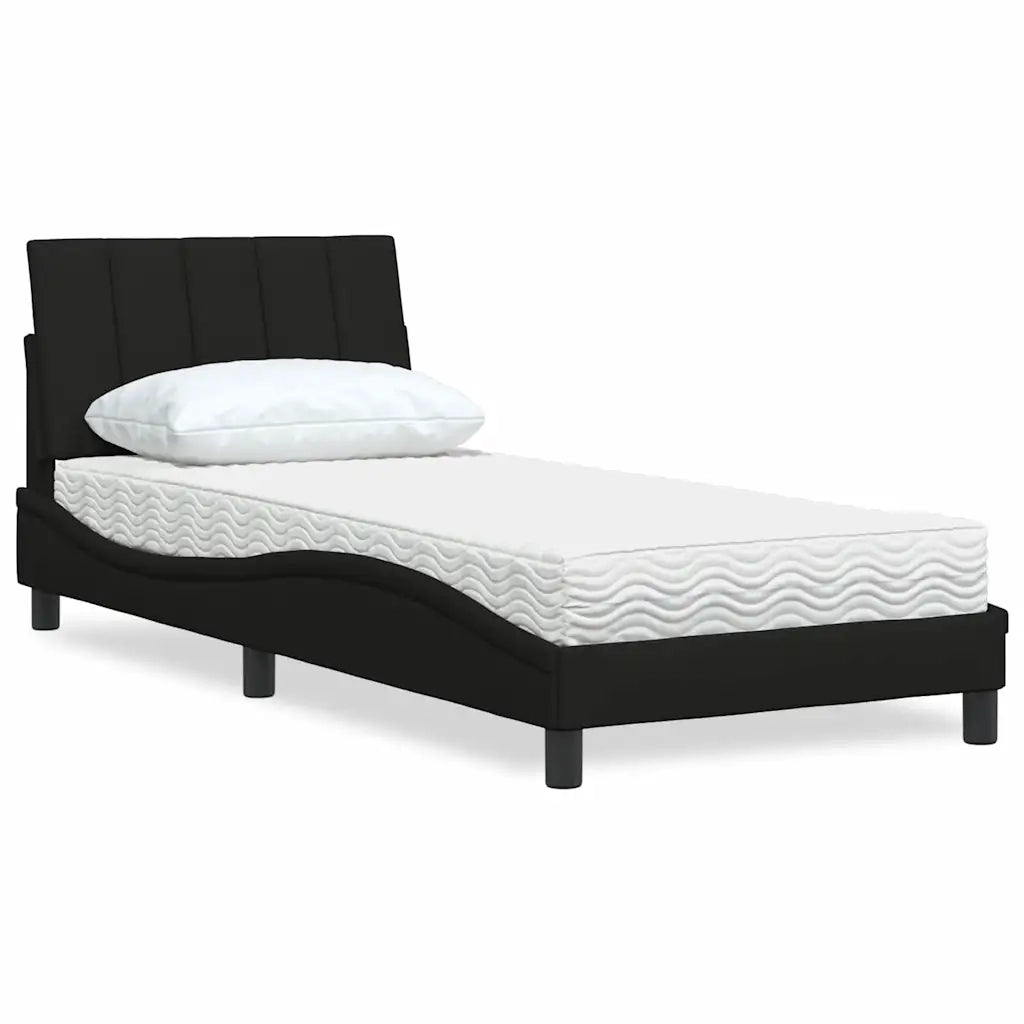 Letto con Materasso-Struttura Letto con Materasso Hanko Nero 90x190 cm in Tessuto
