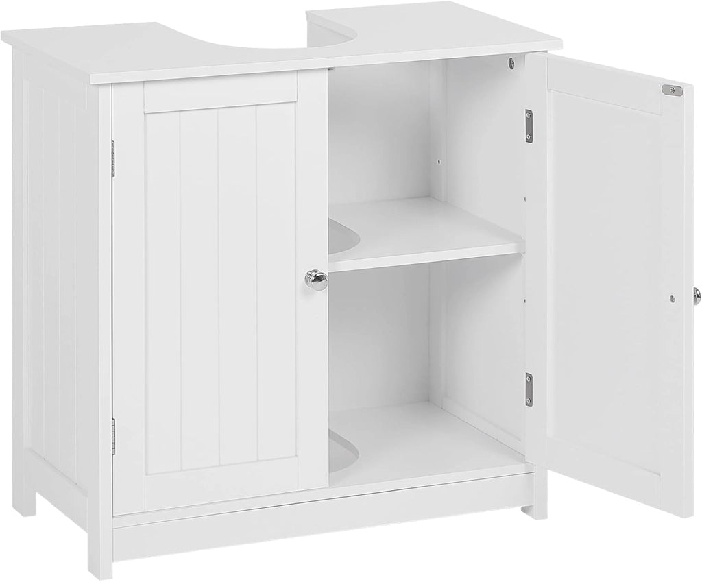 Mobile Sottolavabo per Bagno Mobiletto a Terra Sottolavandino Armadietto Bianco a Due Ante con Ripiani in MDF