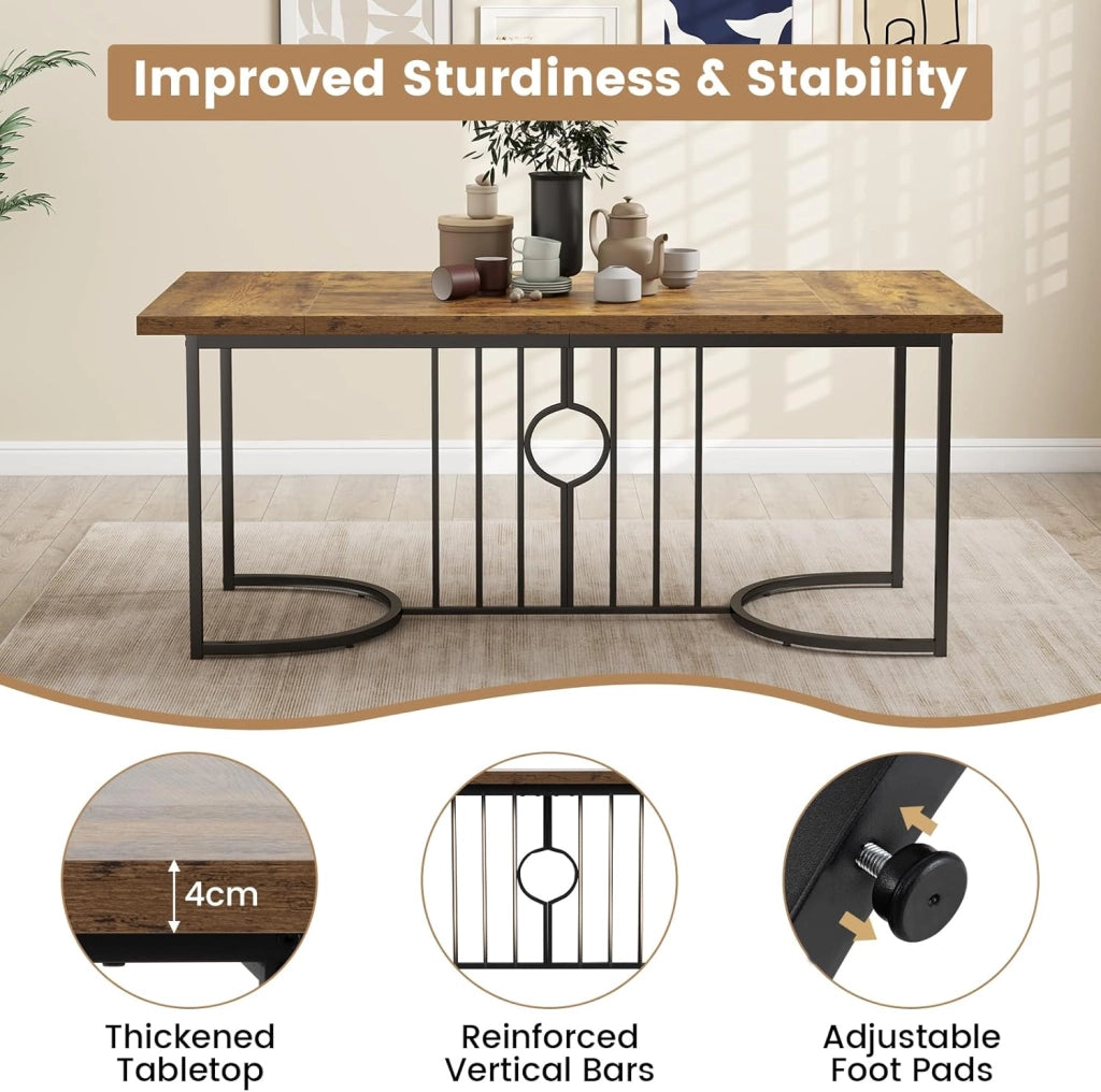 Tavolo da Pranzo da 180 cm per 6-8 Persone, Tavolo Rettangolare con Piano in Stile Legno, Struttura Geometrica in Metallo Robusta, Grande Tavolo da Fattoria per Cucina ed Ufficio