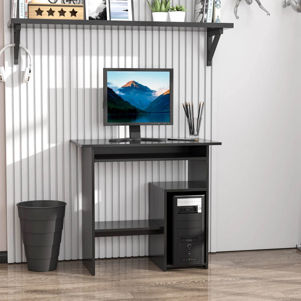 Scrivania PC Moderna in Legno con Ripiano per CPU e Spazio per Tastiera Estraibile. 80x45x75 cm. Nero