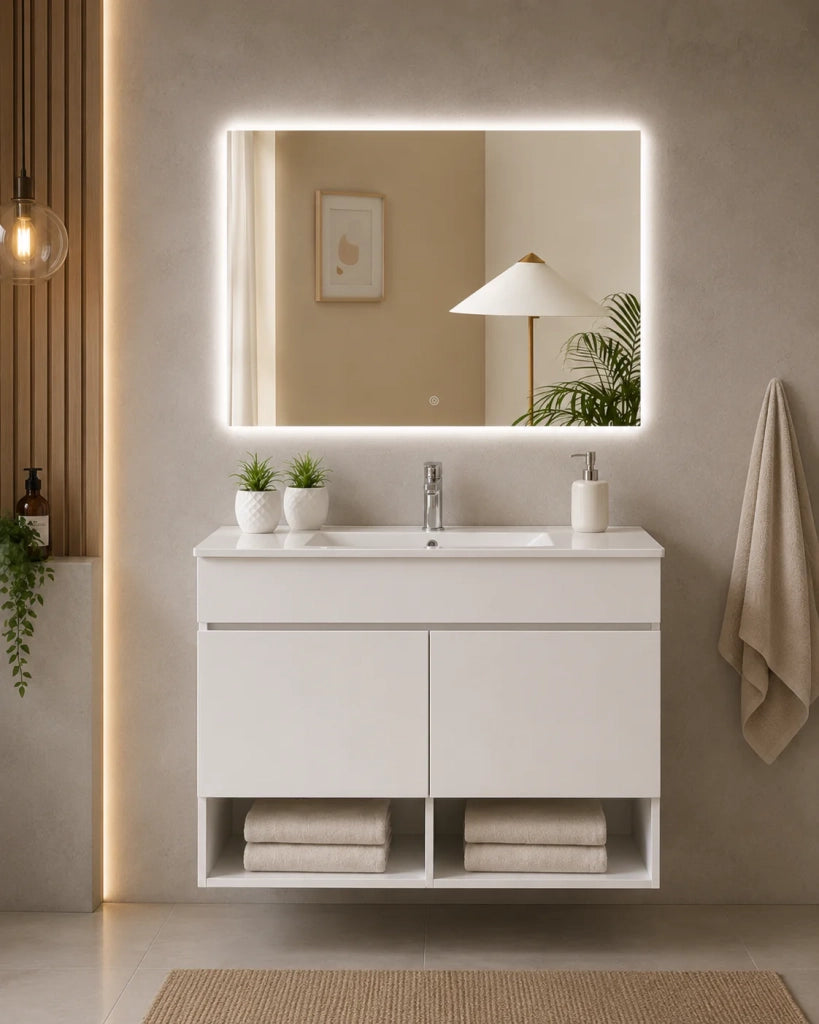 Mobile bagno sospeso con lavabo extrapiano ORIGENBATH NEBARI senza specchio 70x40 cm bianco
