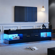 Mobile porta TV con LED, 2 cassetti e 4 vani, in pannello truciolare e acrilico nero, 152 × 35 × 40 cm