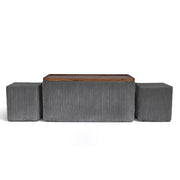 Set 3 Pouf Contenitore Quadrati con Tavolino Rettangolare da Salotto in Velluto e Coperchio in Legno, 2 Pouf Interni Salvaspazio, Tavolino Contenitore Moderno,Poggiapiedi, Seduta Imbottita Grigio Scuro