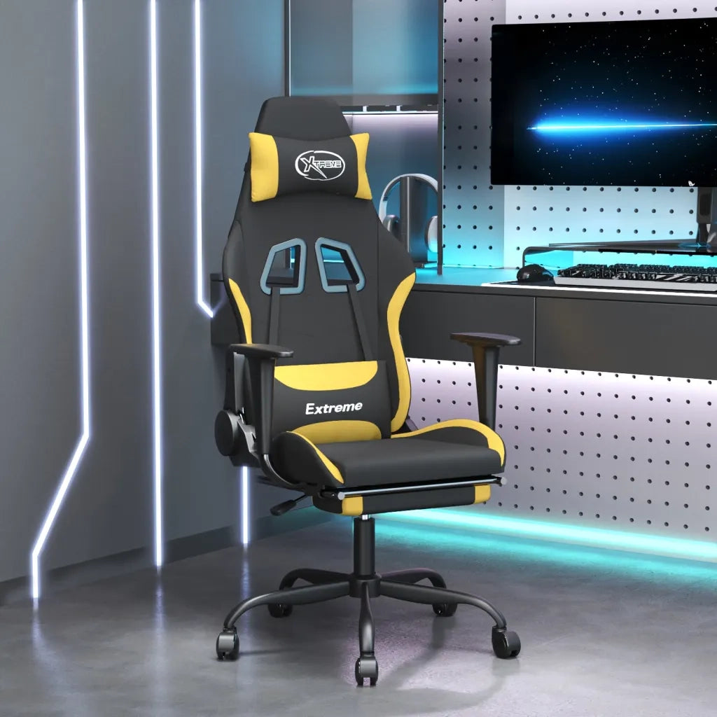 Sedia da Gaming | Sedia da e-sports con Poggiapiedi Nero e Giallo in Tessuto