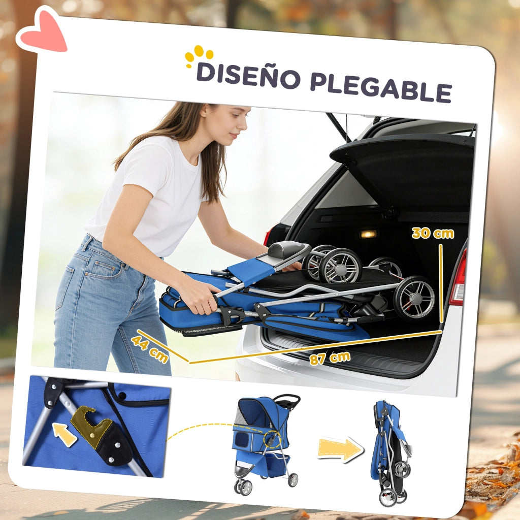Carrello per Cani Piccoli con Finestrini in Rete ¨C zephmum ¨C 77x44x102 cm Blu
