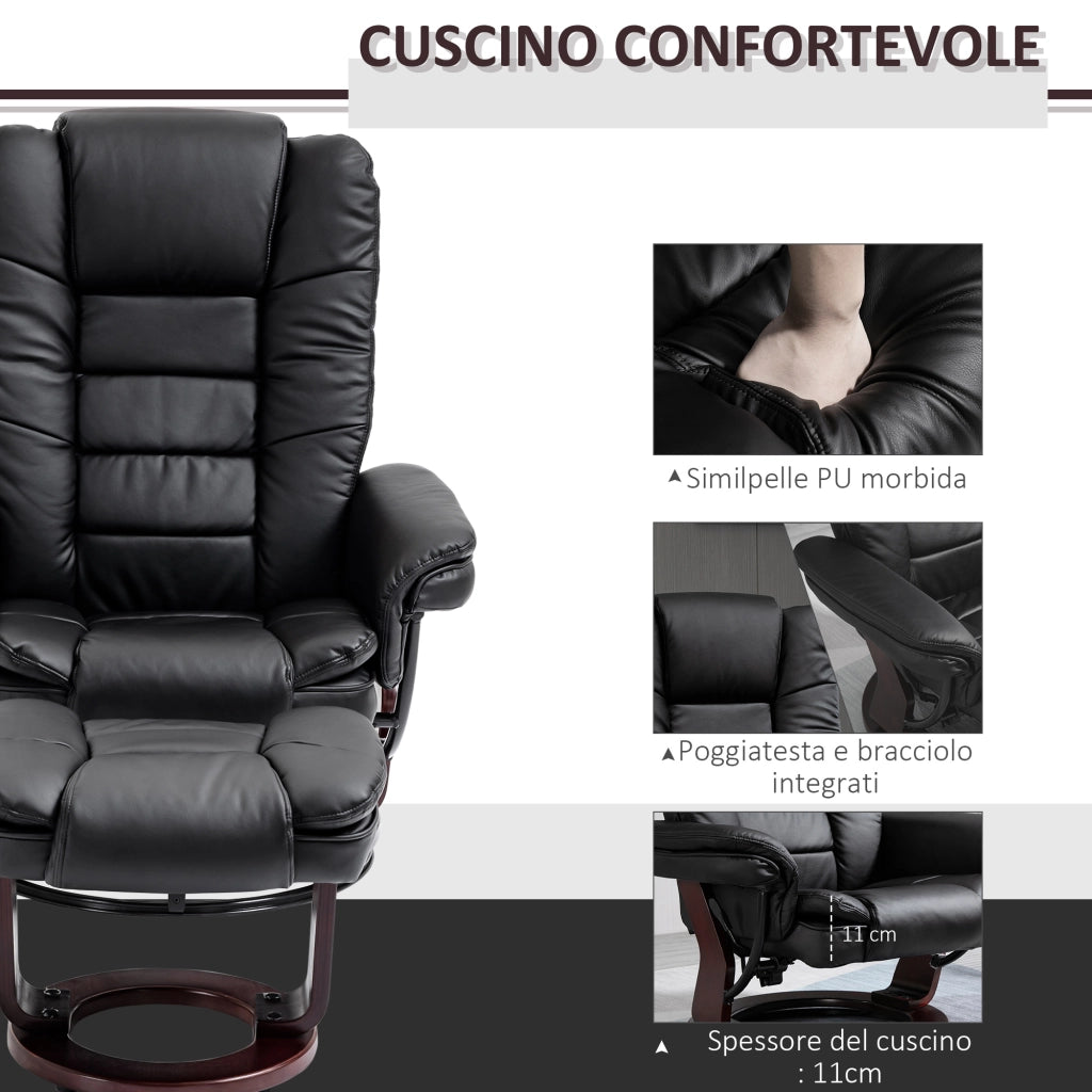 EasyComfort Set Poltrona Relax e Pouf Poggiapiedi, Girevole a 360° e Reclinabile, Similpelle PU