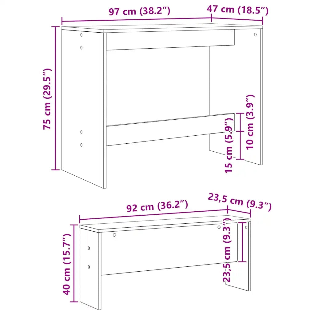 vidaXL Set Tavolo da Pranzo e Panche 3pz Rovere Artigianale Truciolato