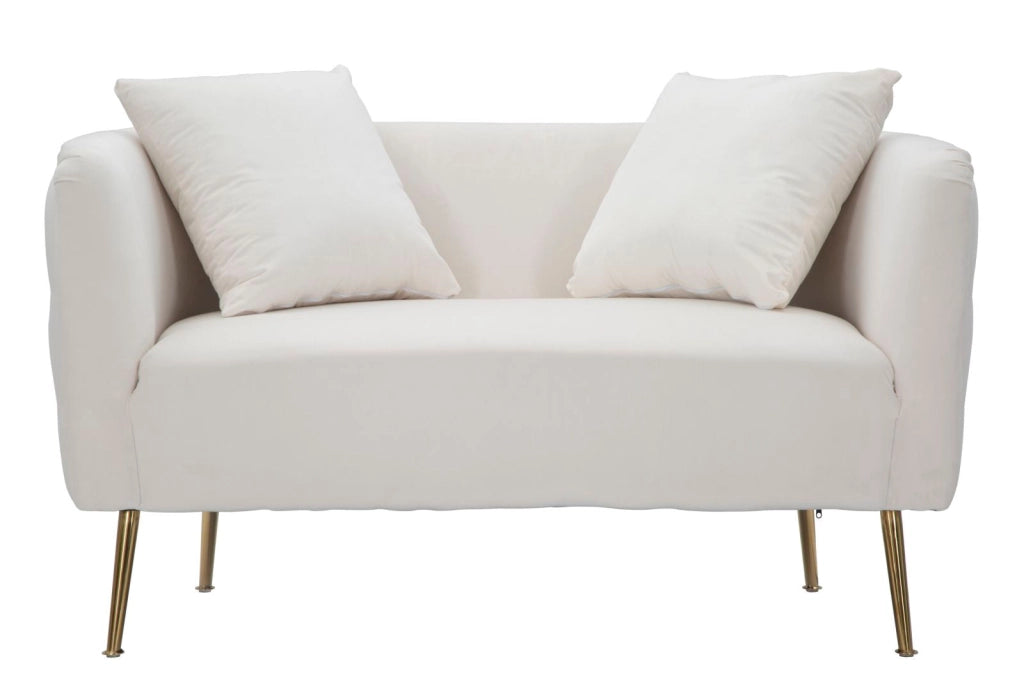 Divanetto Bucarest Crema 127x74x73 cm Legno e Spugna e Tessuto e Metallo Crema e Oro