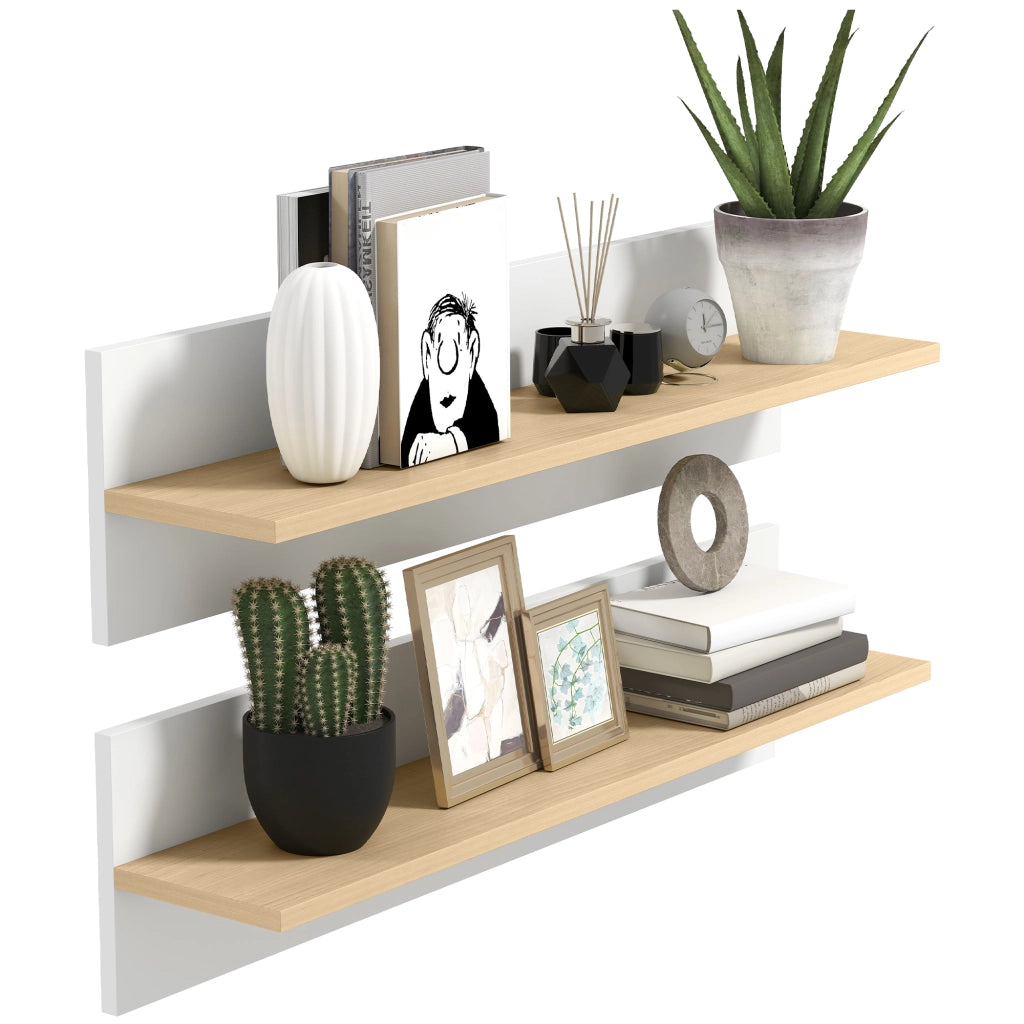 Scaffale a Parete 2 Pezzi ¨C Zephmum ¨C Bianco e Legno Naturale 60x24x
