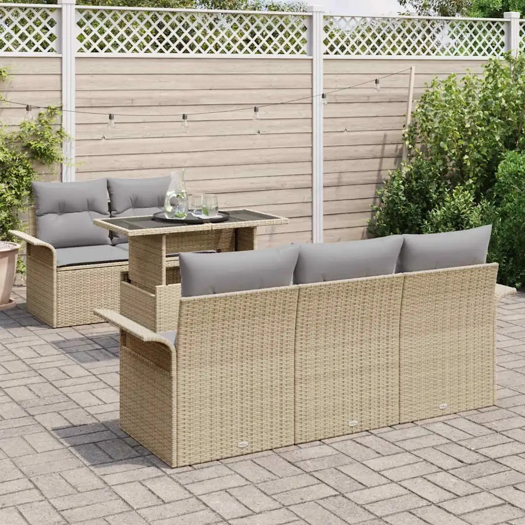 Set Divano da Giardino 6 pcs Beige Rattan in Polipropilene