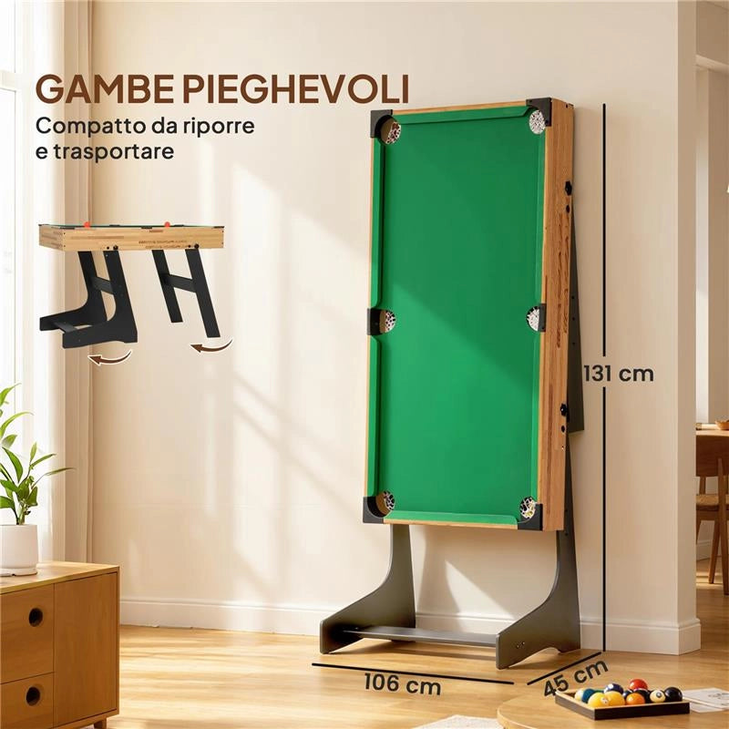 TAVOLO DA GIOCO 13 IN 1 PIEGHEVOLE CON CALCIOBALILLA, PING PONG, HOCKEY, BILIARDO, SCACCHI E ALTRI, NOCE