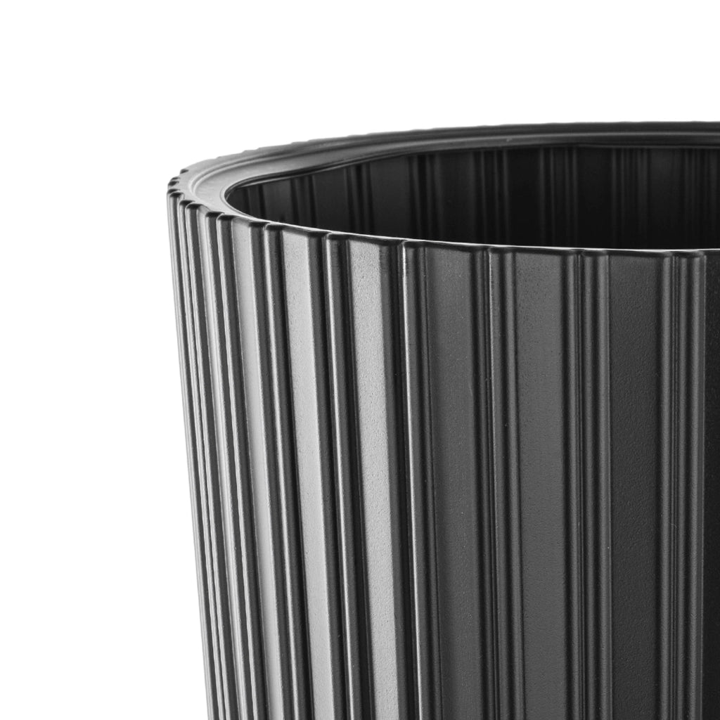 Vaso da fiori KADAX da 40 cm con coperchio e inserto, vaso da fiori in plastica nera