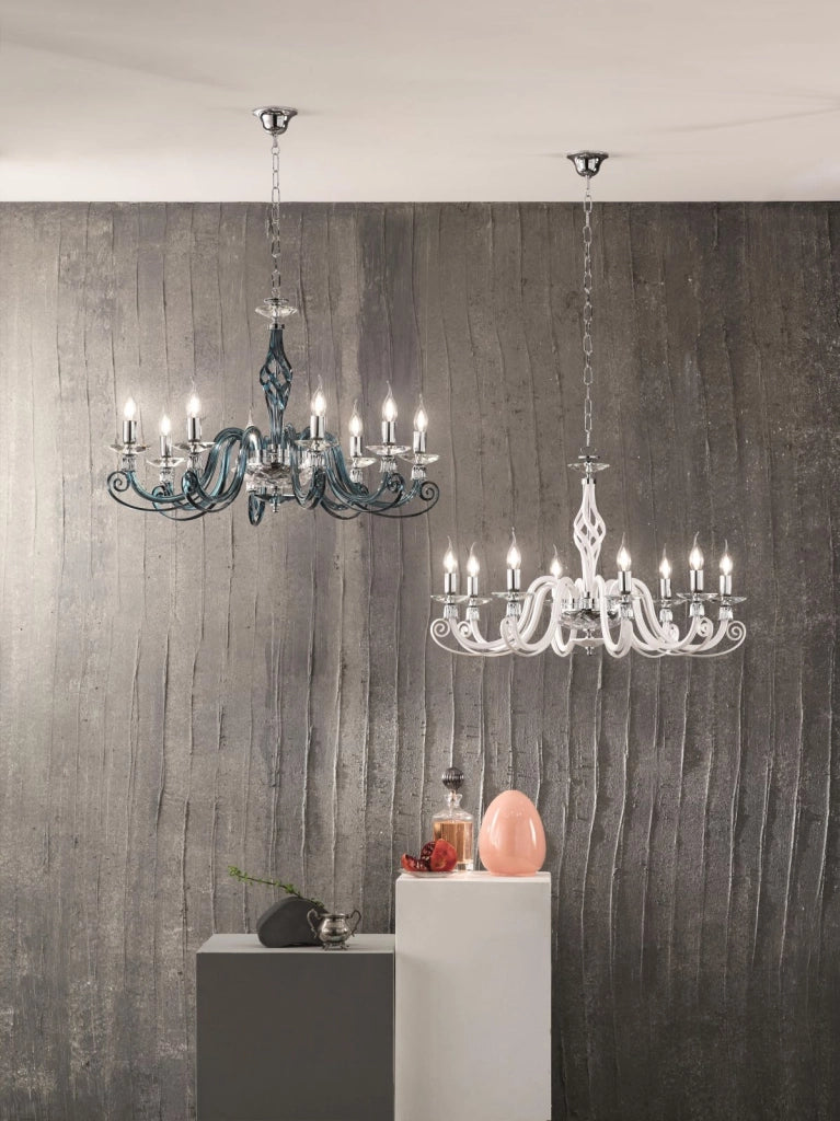 LAMPADARIO 1306 8 LUCI BIANCO E CROMO ATTACCO E14 D.84CM