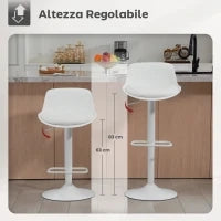 Set 2 Sgabelli da Bar con Schienale, Altezza Regolabile, Seduta Girevole in Pelle PU e Poggiapiedi, Bianco